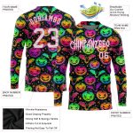 Bright Multicolored Halloween Pumpkins and Bats 3D Pattern Long Sleeve Performance T-Shirt Custom 3D Pattern Bright Multicolored - Image 2
