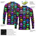 Bright Multicolored Halloween Skulls 3D Pattern Long Sleeve Performance T-Shirt Custom 3D Pattern Bright Multicolored Halloween - Image 2
