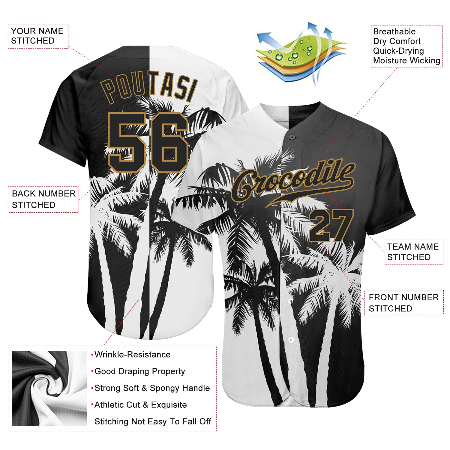 Custom 3D Pattern Design Hawaii Coconut Trees Authentic Baseball Jersey Hawaii Coconut Trees 3D Pattern Baseball Jersey - Custom Authentic Design Custom 3D Pattern Design Hawaii Coconut Trees Authentic - Image 3