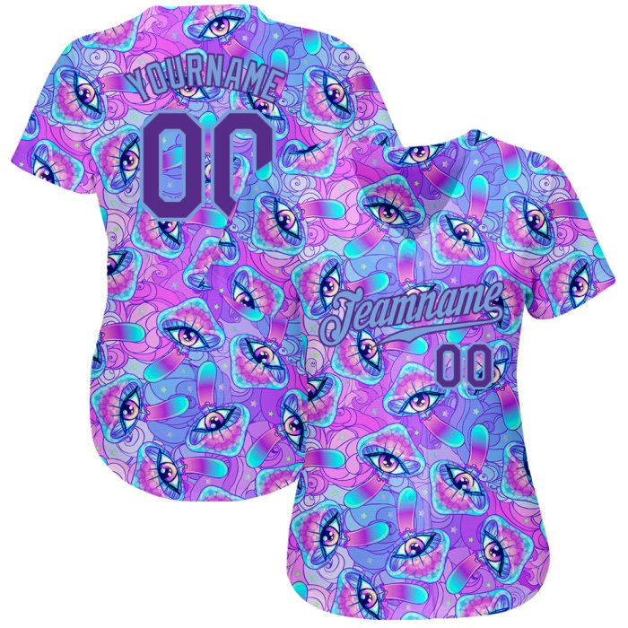Magic Mushrooms Psychedelic 3D Pattern Authentic Baseball Jersey - Unique Design 9256 Custom 3D Pattern Design Magic Mushrooms - Image 2