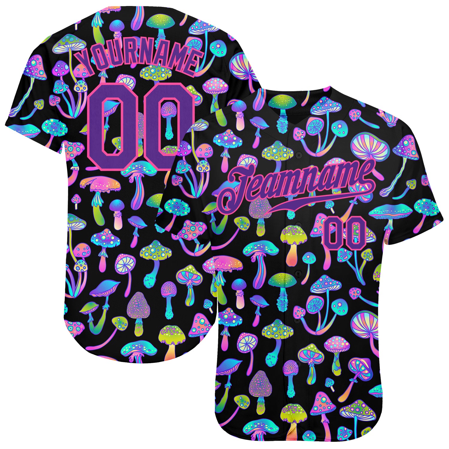 Psychedelic Magic Mushrooms 3D Pattern Design Authentic Baseball Jersey Custom 3D Pattern Design Magic Mushrooms Psychedelic