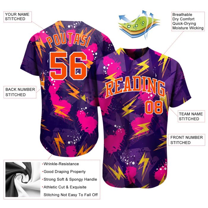 3D Pattern Music Festival Baseball Jersey Custom Design Style 4686 Custom 3D Pattern Design Music Festival Authentic Baseball - Image 3