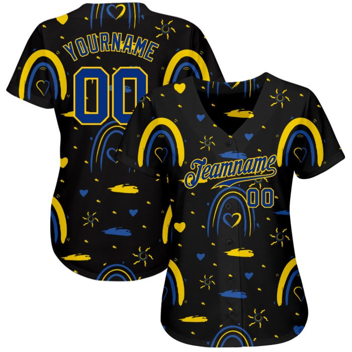 Ukrainian Flag Colors 3D Pattern Design Baseball Jersey - Glory to Ukraine Authentic Jersey Custom 3D Pattern Design Ukrainian - Image 2