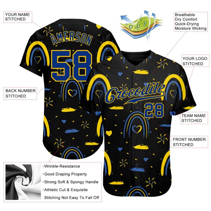 Ukrainian Flag Colors 3D Pattern Design Baseball Jersey - Glory to Ukraine Authentic Jersey Custom 3D Pattern Design Ukrainian - Image 3