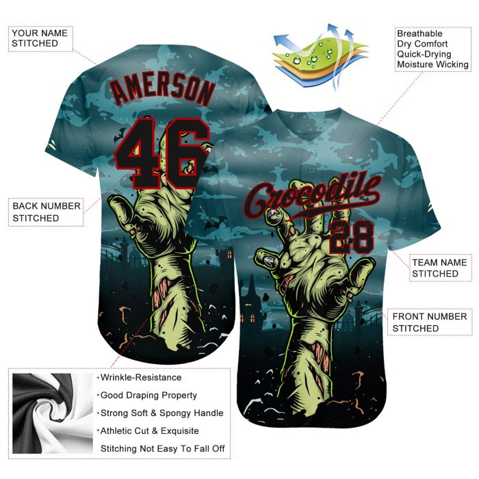 Halloween Horror 3D Pattern Custom Baseball Jersey - Trick Treat Authentic Sports Apparel Custom 3D Pattern Halloween Horror - Image 3