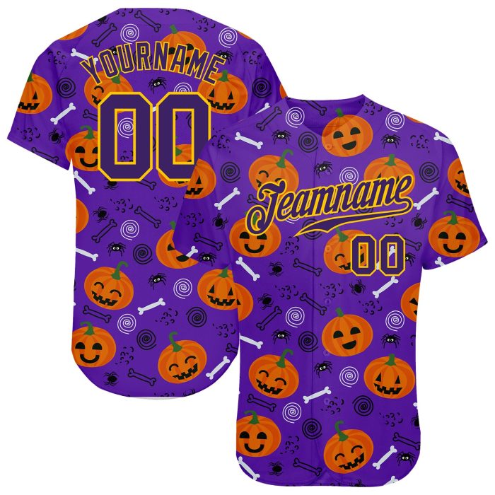 Halloween Pumpkins 3D Pattern Custom Baseball Jersey Style 7456 Custom 3D Pattern Halloween Pumpkins Authentic Baseball Jersey - Image 1