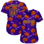 Halloween Pumpkins 3D Pattern Custom Baseball Jersey Style 7456 Custom 3D Pattern Halloween Pumpkins Authentic Baseball Jersey - Image 2