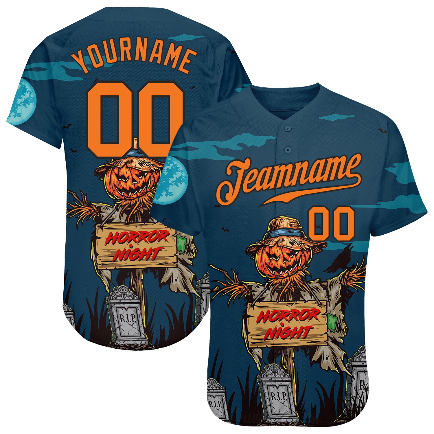 Halloween Pumpkins 3D Pattern Authentic Baseball Jersey for Horror Night Custom 3D Pattern Halloween Pumpkins Horror Night