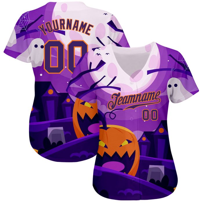 Halloween Pumpkins 3D Pattern Authentic Baseball Jersey for Horror Night Style 2432 Custom 3D Pattern Halloween Pumpkins - Image 2