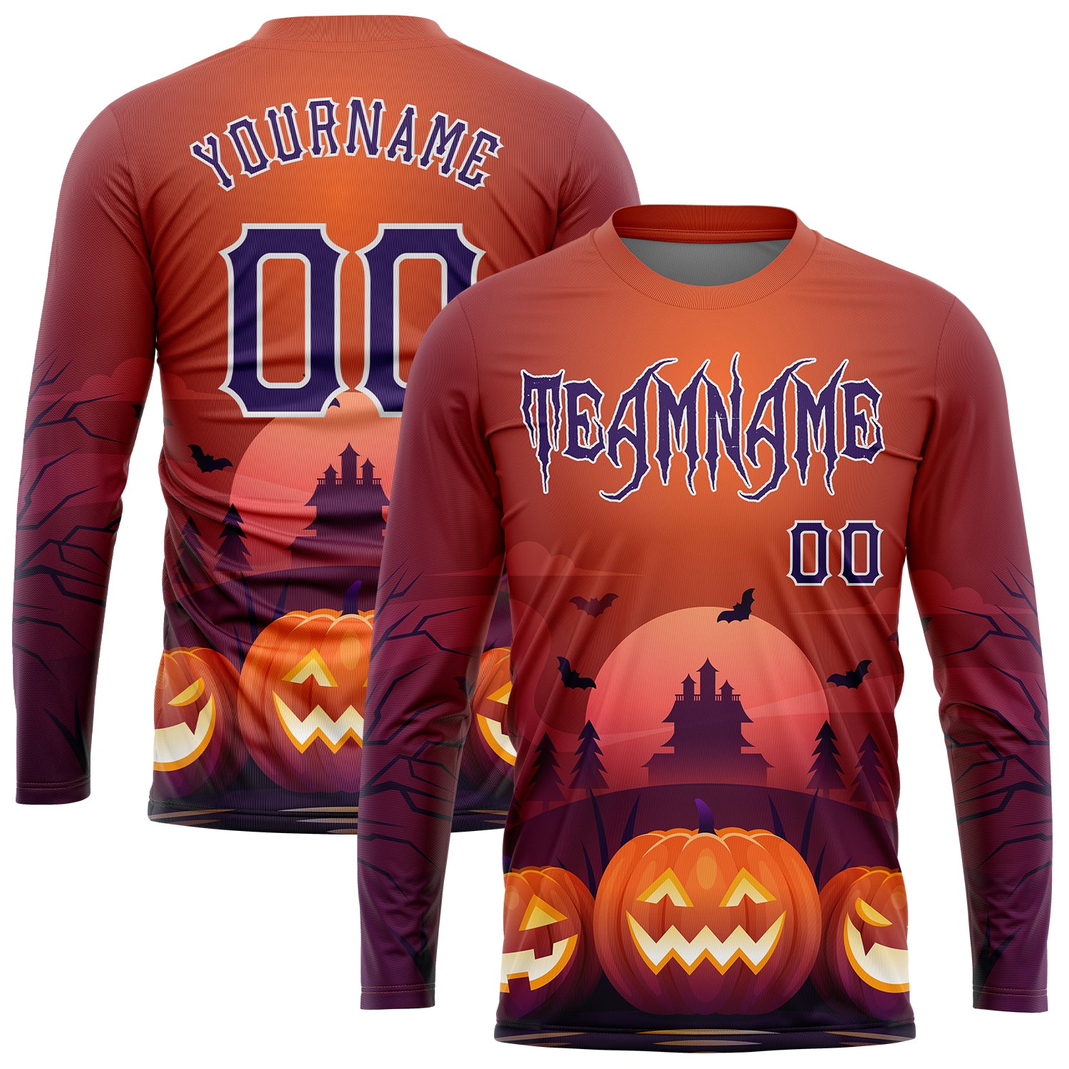Custom 3D Halloween Pumpkins Long Sleeve T-Shirt for Horror Night, Performance Style 6830 Custom 3D Pattern Halloween Pumpkins