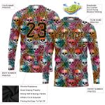 Halloween Skulls 3D Pattern Long Sleeve Performance T-Shirt - Custom Fit Custom 3D Pattern Halloween Skulls Long Sleeve Performance - Image 2
