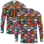Halloween Skulls 3D Pattern Long Sleeve Performance T-Shirt - Custom Fit Custom 3D Pattern Halloween Skulls Long Sleeve Performance