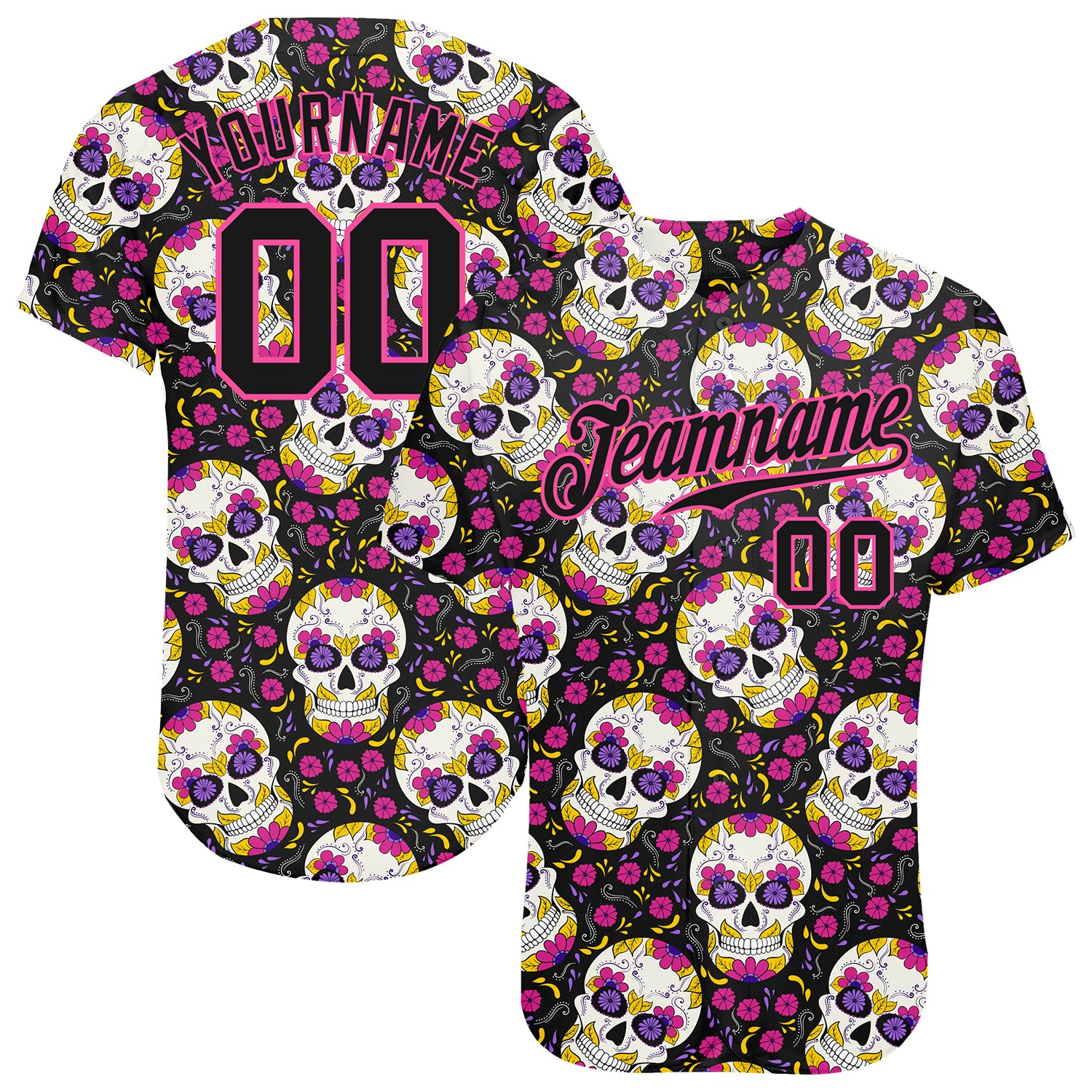 Halloween Skulls Floral Custom 3D Pattern Authentic Baseball Jersey Custom 3D Pattern Halloween Skulls With Floral Authentic
