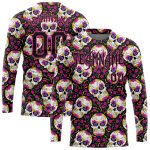 Halloween Skull Floral 3D Pattern Long Sleeve Performance T-Shirt Custom Design Custom 3D Pattern Halloween Skulls With Floral