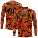 Happy Halloween Black Cats Spiders 3D Pattern Long Sleeve Performance T-Shirt Custom 3D Pattern Happy Halloween Black Cats
