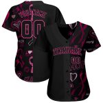 Breast Cancer Awareness Pink Ribbon Womens Authentic Baseball Jersey - Custom Style 6100 Custom 3D Pink Ribbon Breast Cancer - Image 2