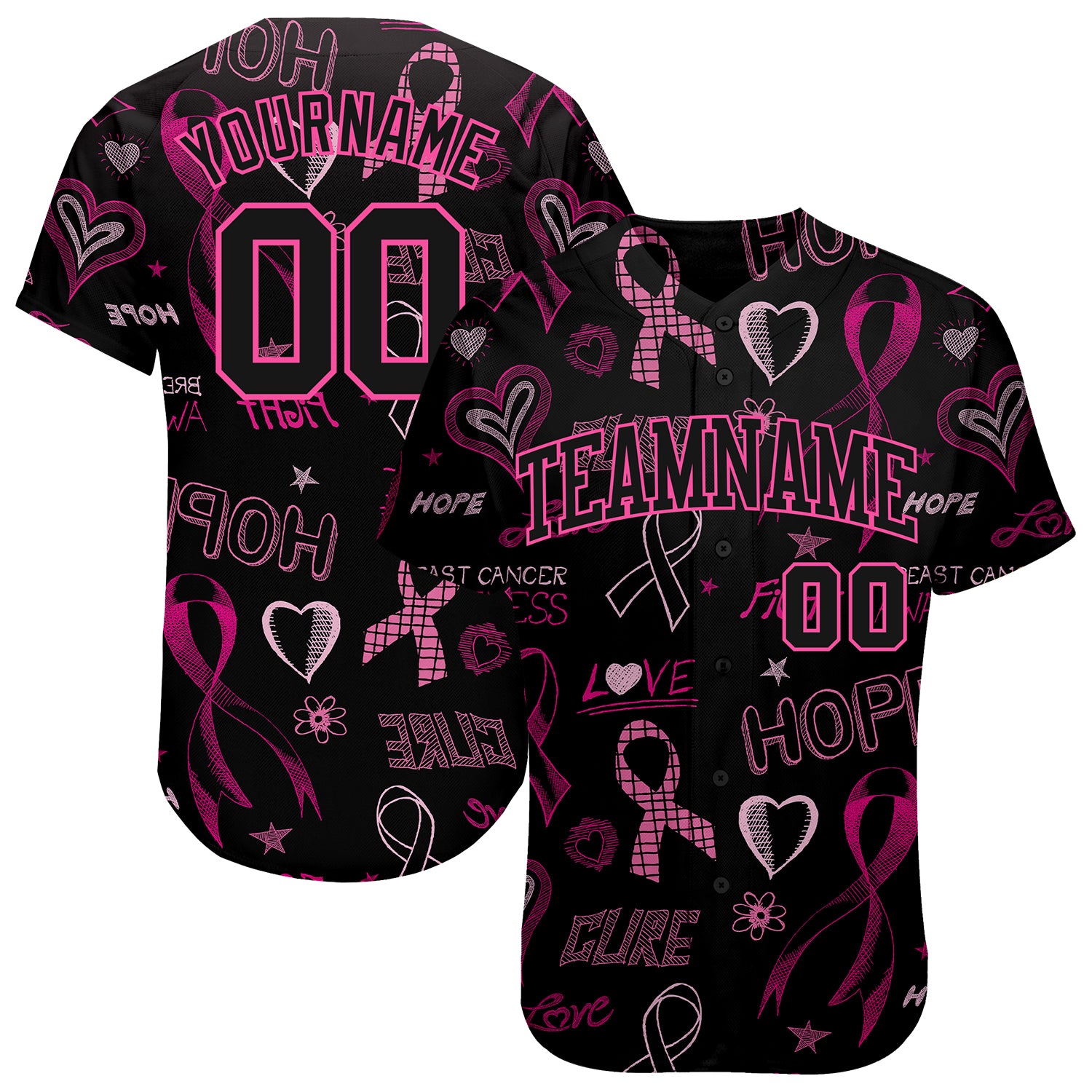 Breast Cancer Awareness 3D Pink Ribbon Jersey for Women, Health Care Support - Authentic Baseball Style 6763 Custom 3D Pink