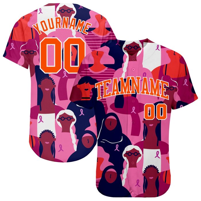 3D Pink Ribbon Breast Cancer Awareness Jersey for Women Health Care Support - Authentic Baseball Style 6790 Custom 3D Pink - Image 1