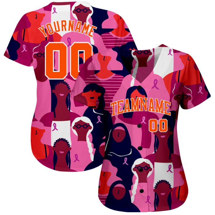 3D Pink Ribbon Breast Cancer Awareness Jersey for Women Health Care Support - Authentic Baseball Style 6790 Custom 3D Pink - Image 2