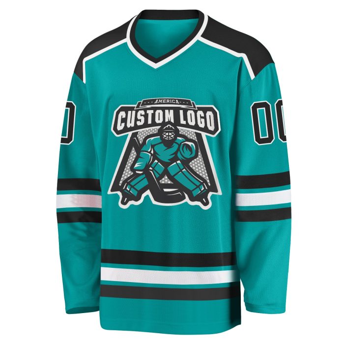 Custom Hockey Jersey - Aqua Black & White Design for Team Sports Custom Aqua Black-White Hockey Jersey - Image 2
