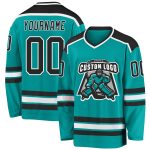 Custom Hockey Jersey - Aqua Black & White Design for Team Sports Custom Aqua Black-White Hockey Jersey