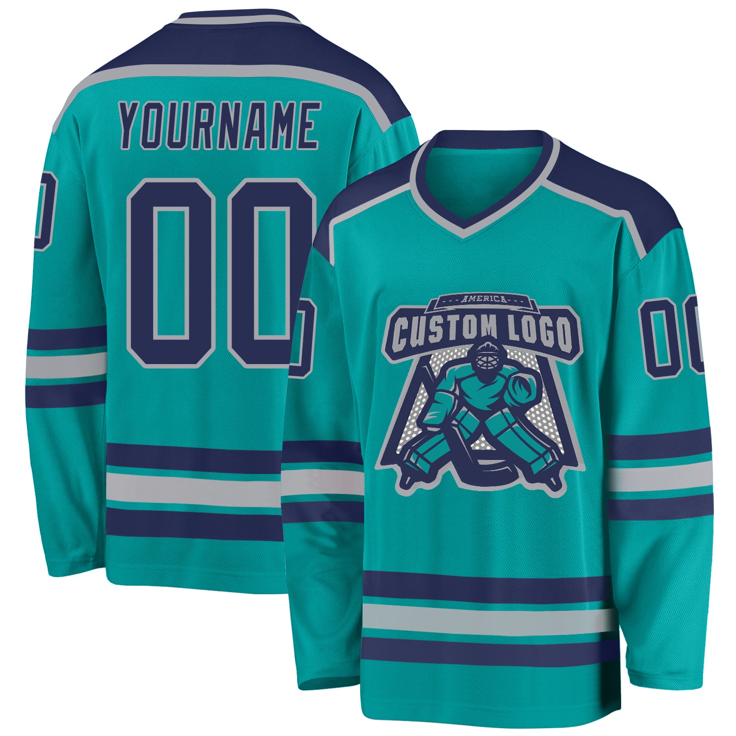 Aqua Navy Gray Custom Hockey Jersey - Personalized Team Apparel Custom Aqua Navy-Gray Hockey Jersey