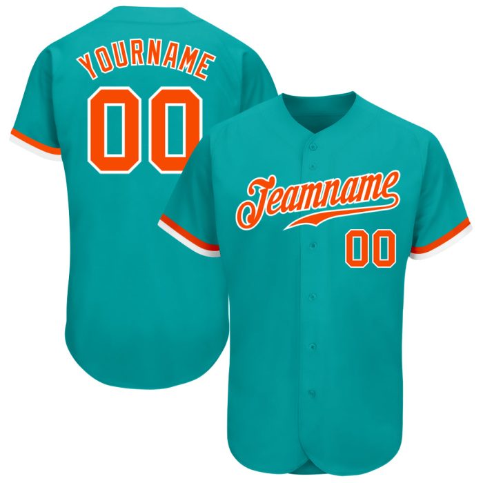 Custom Baseball Jersey - Aqua Orange White Authentic Design for Teams and Fans Custom Aqua Orange-White Authentic Baseball - Image 1