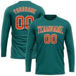 Aqua Orange White Performance T-Shirt for Men - Custom Long Sleeve Fitness Apparel Custom Aqua Orange-White Long Sleeve Performance - Image 2