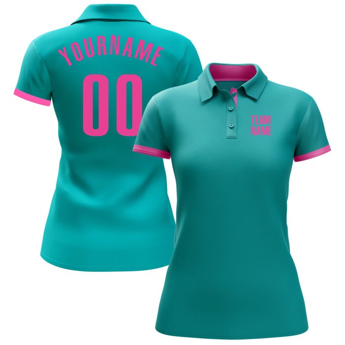 Aqua Pink Performance Golf Polo Shirt | Custom Lightweight Athletic Tee Custom Aqua Pink Performance Golf Polo Shirt - Image 2