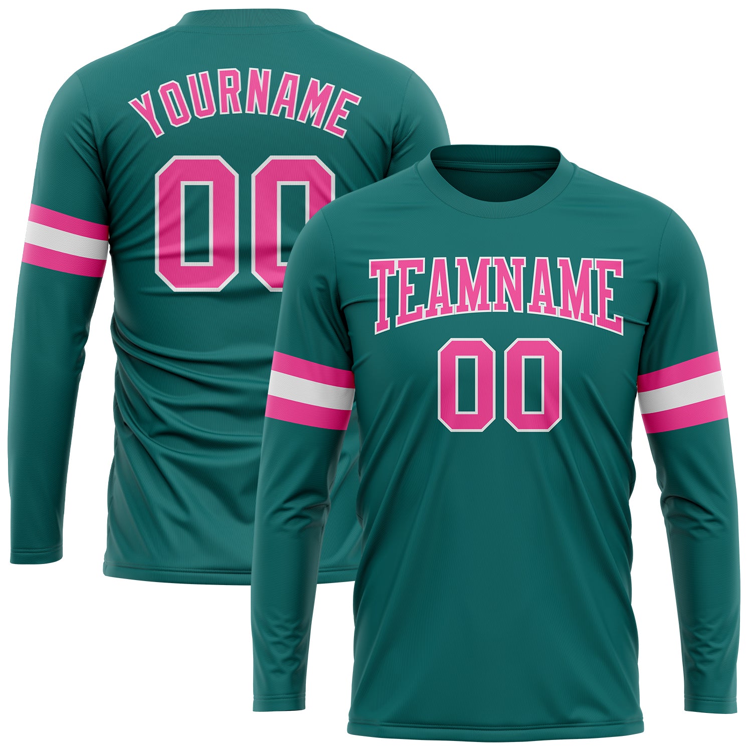 Custom Performance Long Sleeve T-Shirt in Aqua Pink and White Custom Aqua Pink-White Long Sleeve Performance T-Shirt