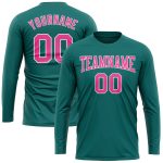 Custom Performance Long Sleeve T-Shirt in Aqua Pink and White Custom Aqua Pink-White Long Sleeve Performance T-Shirt - Image 2