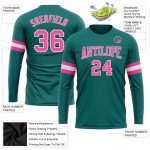 Custom Performance Long Sleeve T-Shirt in Aqua Pink and White Custom Aqua Pink-White Long Sleeve Performance T-Shirt - Image 3