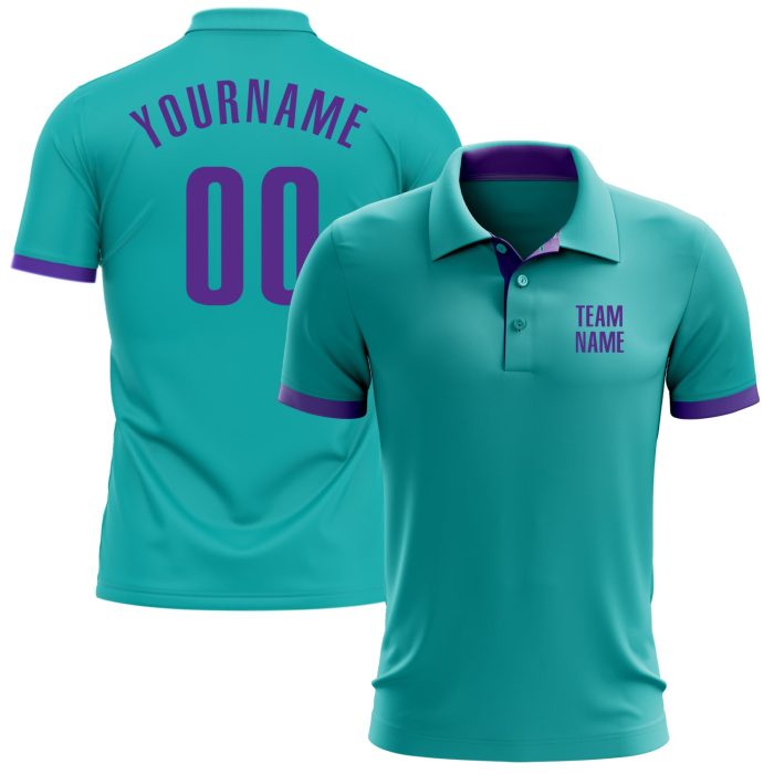 Aqua Purple Performance Golf Polo Shirt - Customizable Golf Apparel Custom Aqua Purple Performance Golf Polo Shirt - Image 1
