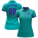 Aqua Purple Performance Golf Polo Shirt - Customizable Golf Apparel Custom Aqua Purple Performance Golf Polo Shirt - Image 2