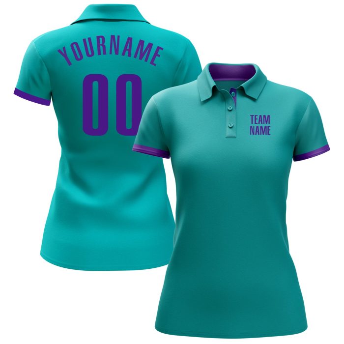 Aqua Purple Performance Golf Polo Shirt - Customizable Golf Apparel Custom Aqua Purple Performance Golf Polo Shirt - Image 2