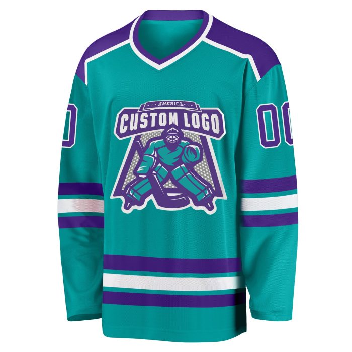 Custom Aqua Purple White Hockey Jersey for Men and Women Sports Apparel Custom Aqua Purple-White Hockey Jersey - Image 2