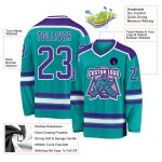 Custom Aqua Purple White Hockey Jersey for Men and Women Sports Apparel Custom Aqua Purple-White Hockey Jersey - Image 3