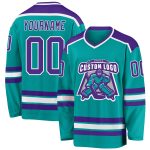 Custom Aqua Purple White Hockey Jersey for Men and Women Sports Apparel Custom Aqua Purple-White Hockey Jersey