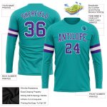 Aqua Purple White Long Sleeve Performance T-Shirt for Men Women - Custom Style 5505 Custom Aqua Purple-White Long Sleeve - Image 3