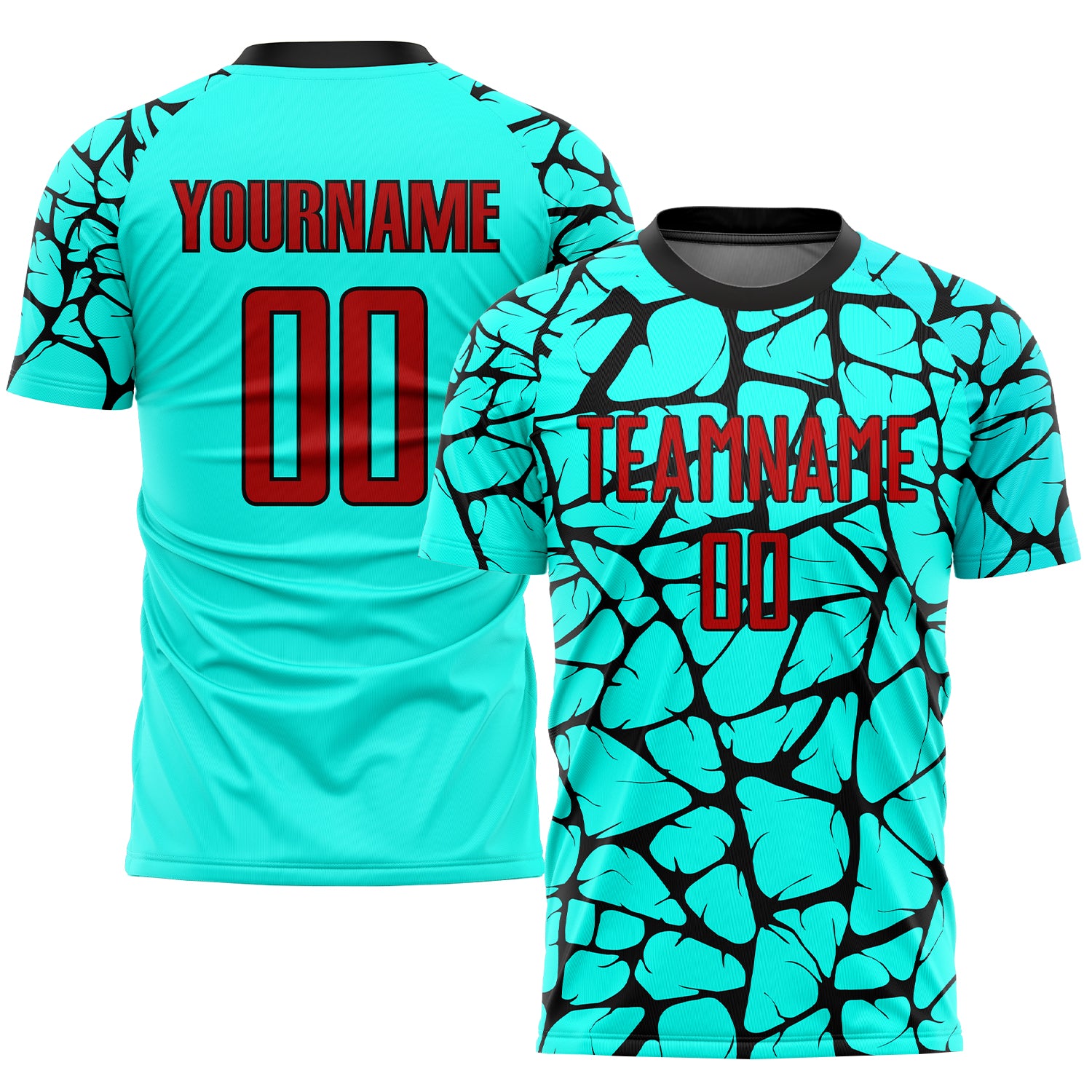 Aqua Red Black Sublimation Soccer Jersey Custom Uniform for Teams and Players Custom Aqua Red-Black Sublimation Soccer Uniform