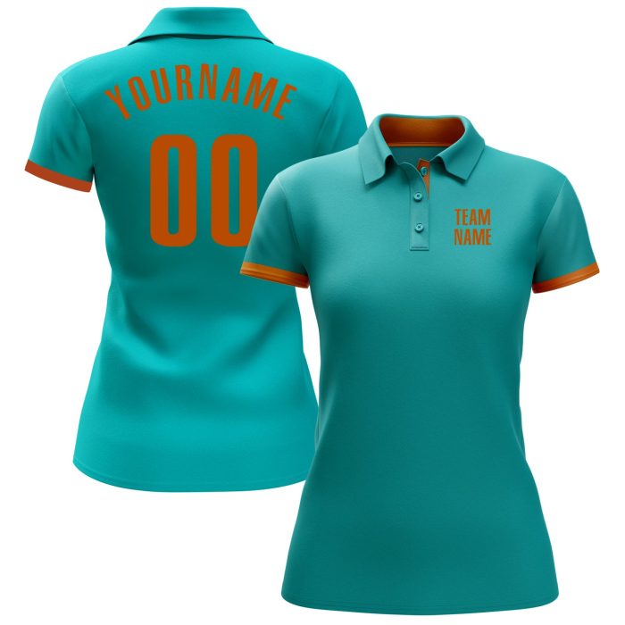 Aqua Texas Orange Performance Golf Polo Shirt - Custom Fit, Moisture-Wicking Activewear Custom Aqua Texas Orange Performance - Image 2