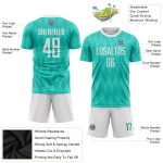 Aqua White Custom Soccer Uniform Jersey Sublimation Style 3051 Custom Aqua White Sublimation Soccer Uniform Jersey Style - Image 3