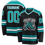 Custom Black Hockey Jersey with Aqua-White Design - Personalized Sports Apparel Custom Black Aqua-White Hockey Jersey