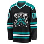 Custom Black Hockey Jersey with Aqua-White Design - Personalized Sports Apparel Custom Black Aqua-White Hockey Jersey - Image 2