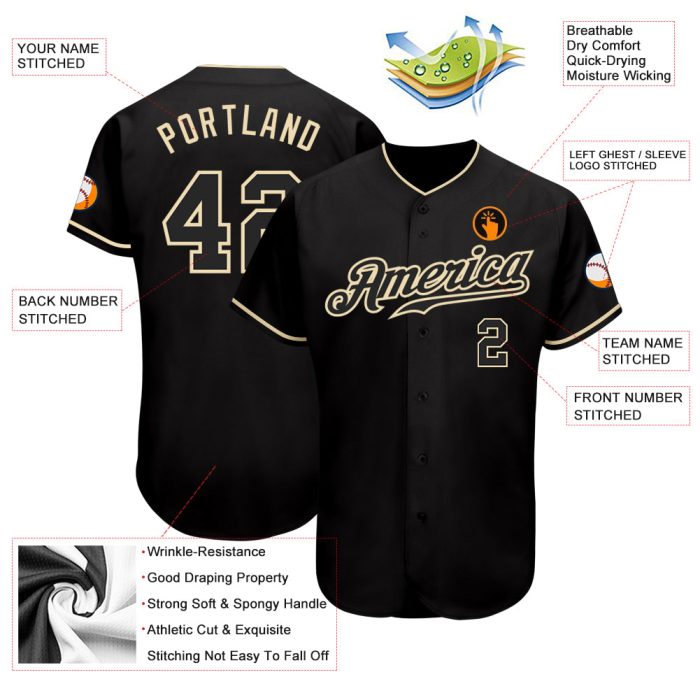 Custom Black Cream Baseball Jersey - Style 9576 - Authentic Design Custom Black Black-Cream Authentic Baseball Jersey Style - Image 3