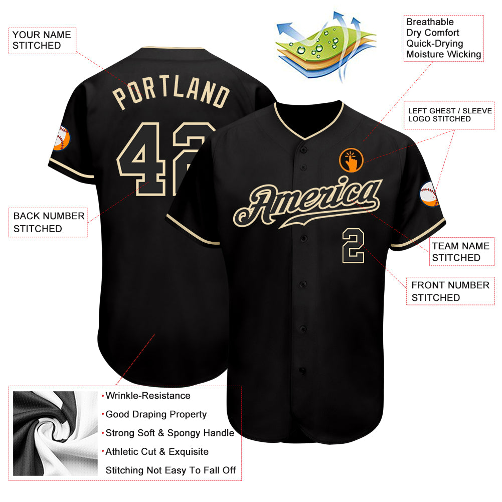 Custom Black Black-Cream Authentic Baseball Jersey Style 9576 Custom Black Cream Baseball Jersey - Style 9576 - Authentic Design Custom Black Black-Cream Authentic Baseball Jersey Style - Image 3