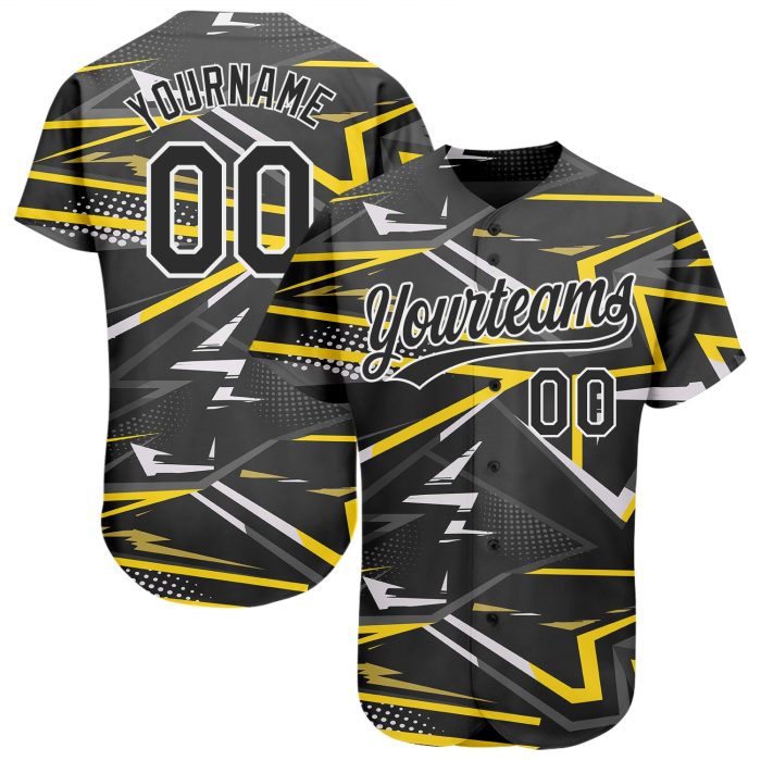 Custom Black Gold 3D Pattern Baseball Jersey Authentic Design Custom Black Black-Gold 3D Pattern Design Authentic Baseball - Image 1