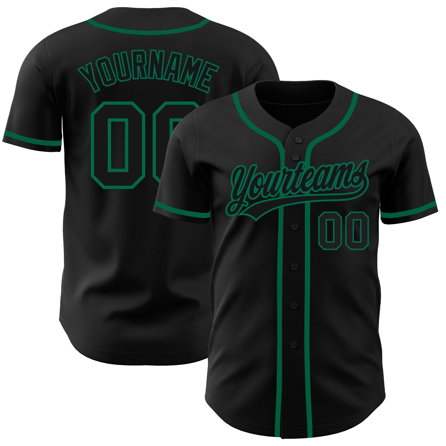 Custom Black Kelly Green Authentic Baseball Jersey for Men Custom Black Black-Kelly Green Authentic Baseball Jersey