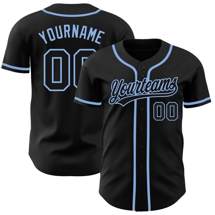 Custom Black Blue Authentic Baseball Jersey - Personalized Design for Fans Custom Black Black-Light Blue Authentic Baseball - Image 1