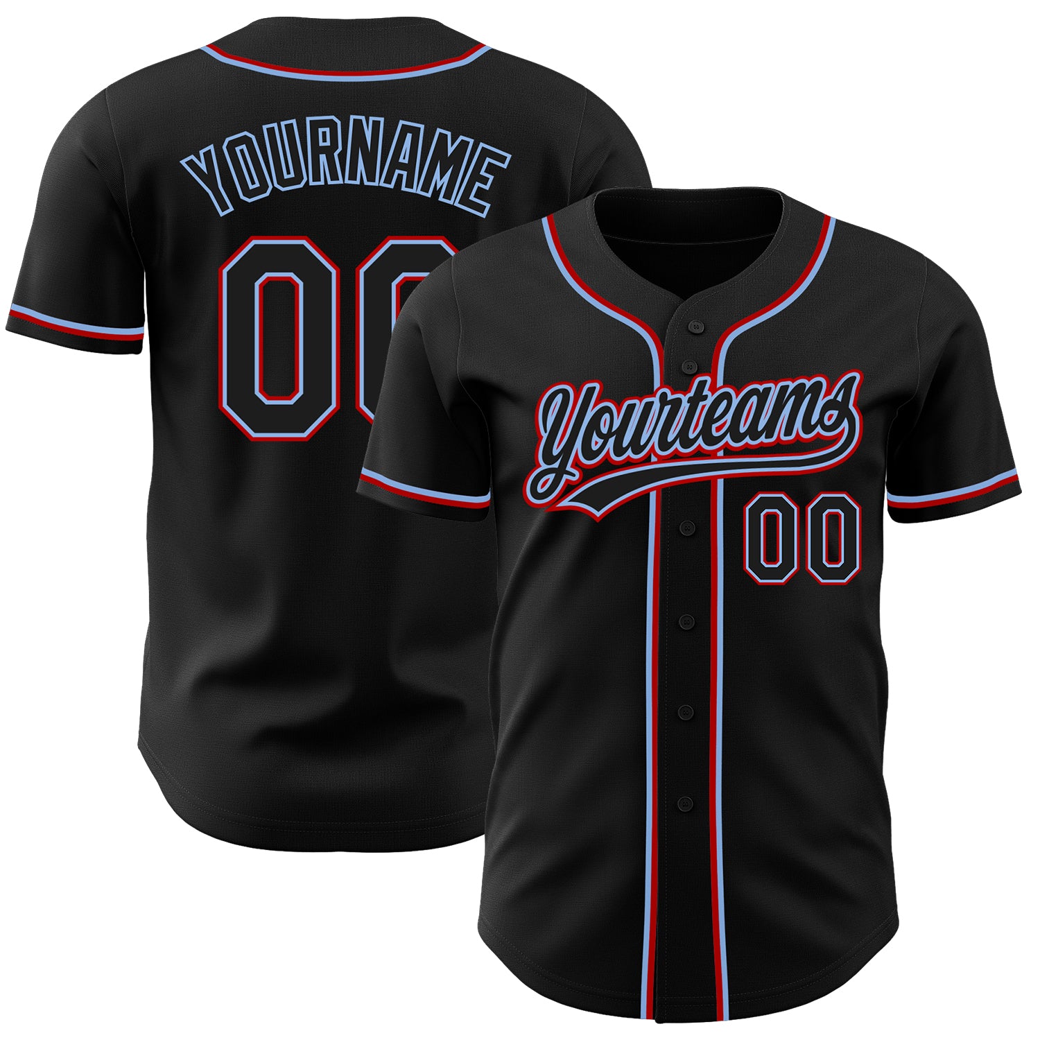 Custom Black Light Blue Red Authentic Baseball Jersey for Men Custom Black Black Light Blue-Red Authentic Baseball Jersey